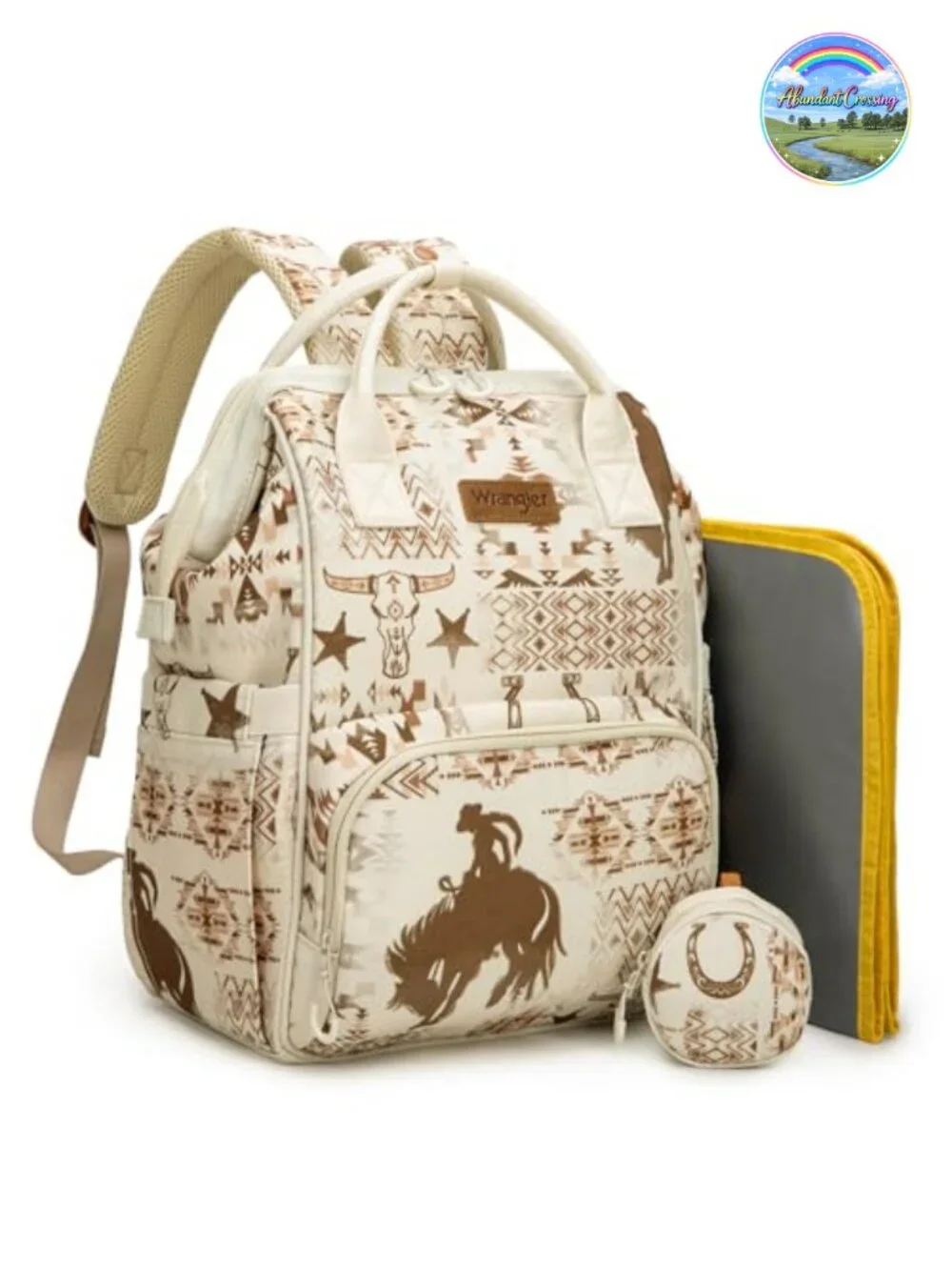 Wrangler Aztec Diaper Bag Backpack with Changing Pad, Insulated Pockets, Canvas